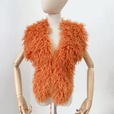 Solid Color Backless Halterneck Fur Top HBRS-5227