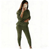 Plus Size Solid Long Sleeve Sweater Two Piece Pants Set GBLH-1118#