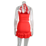 Halterneck Backless Tank Tops Two Piece Skirts Set GWLS-202501