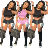 Solid Color Sleeveless T Shirt Two Piece Shorts Set GWLS-LD201099