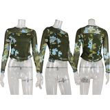 Mesh Print Long Sleeve T Shirt GWLS-202401
