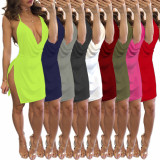Plus Size Sexy Solid Color Sling Split Mini Dress GWLS-1702