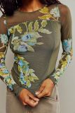 Mesh Print Long Sleeve T Shirt GWLS-202401