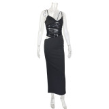 Solid Color Mesh Sling Maxi Dress GWLS-LD202508