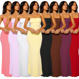 Sexy Sling Solid Color Backless Maxi Dress GWLS-202403