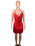 Plus Size Sexy Solid Color Sling Split Mini Dress GWLS-1702