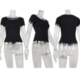 Solid Color U Neck Knits T Shirt GWLS-202402