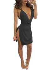Plus Size Sexy Solid Color Sling Split Mini Dress GWLS-1702