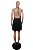 Plus Size Sexy Solid Color Sling Split Mini Dress GWLS-1702