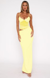 Solid Color Mesh Sling Maxi Dress GWLS-LD202508
