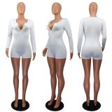 V Neck Solid Color Long Sleeve Romper GWLS-LD201019