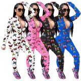 Butterfly Print Zipper Long Sleeve Jumpsuit GWLS-LD201031