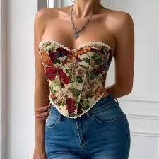 Floral Print Wrap Chest Lace-Up Bustier Tank Top GOMN-70112