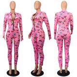 Butterfly Print Zipper Long Sleeve Jumpsuit GWLS-LD201031
