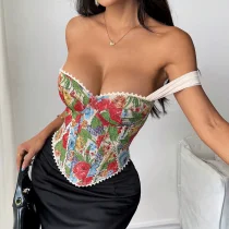 Retro Jacquard Wrap-Front Fishbone Camisole GOMN-71097