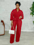 Contrast Color Straight Sport Pants Two-Piece Set SFY-827
