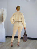 Solid Color Long Sleeve Coat Two Piece Pants Set SFY-821