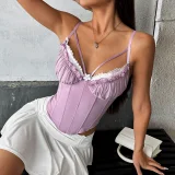 Mesh Patchwork Lace Backless Sling Tank Tops GOMN-70113