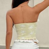 Lace Patchwork Tie Up Fishbone Tank Tops GOMN-70203