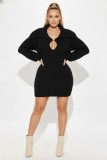 Solid Color Big Lapel Lantern Sleeve Sweater Mini Dress NY-MY110