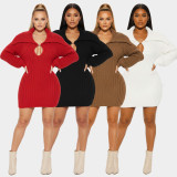 Solid Color Big Lapel Lantern Sleeve Sweater Mini Dress NY-MY110