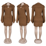 Solid Color Big Lapel Lantern Sleeve Sweater Mini Dress NY-MY110