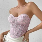 Mesh Print Underwire Fishbone Corset Tank Top GOMN-M60295