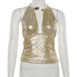 Solid Color Ruched Backless Tops XEF-K25L88658