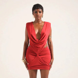 Deep V Neck Hollow Out Mini Dress GDSF-Y25DS557