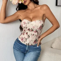 Backless Floral Print Bandeau Fishbone Tank Top GOMN-FL0033