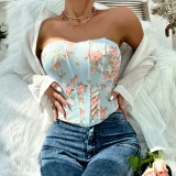 Backless Floral Print Bandeau Fishbone Tank Top GOMN-FL0033