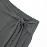 Solid Color Wrap Chest Top Seven-Tenths Pants Suit GDSF-J25ST464