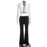Halterneck Backless Tops Micro Flare Pants 2 Piece Set GDSF-D25ST556