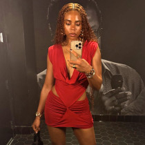 Deep V Neck Hollow Out Mini Dress GDSF-Y25DS557