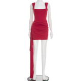 Solid Color Square Neck Mini Dress GSZM-D25DS586