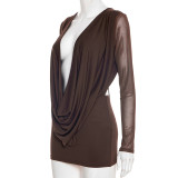 Mesh Long Sleeve Backless Mini Dress GSZM-D25DS582