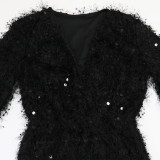 Deep V Neck Long Sleeve Mini Dress CYA-902210