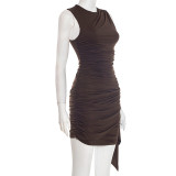 Sleeveless Ruched Solid Color Mini Dress GSZM-D26DS001