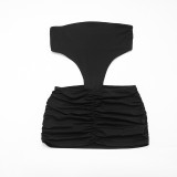 Solid Color Short Sleeve Romper+Mini Dress 2 Piece Set GSZM-J25ST482
