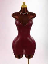 Deep V Neck Solid Color Sling Mini Dress GXIY-K25L1825