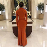 Solid Color Ruched Long Sleeve Maxi Dress GSLF-K25D87000