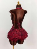 Leopard Print Tie Up Backless Mini Dress GXIY-K25L1703