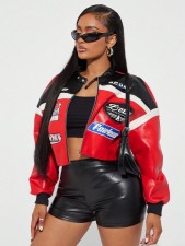 Letter Print Long Sleeve Jackets Coats YWXS-K25L1586