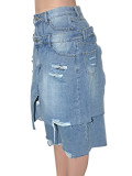 Casual Brushed Faux Two-Piece Denim Culottes SH-391453