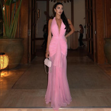 Mesh Patchwork Sleeveless Backless Maxi Dress GYME-K25D87083
