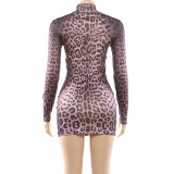 Leopard Print Long Sleeve Mini Dress GYME-K25D89757