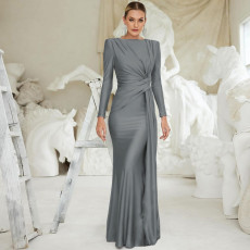 Long Sleeve Solid Color Slim Maxi Dress BLG-D4817237K