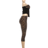 Leopard Print Sequin Tops Seven-Tenths Pants Set GYME-K25S88975