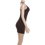 Solid Color V Neck Vest Dress GYME-K25D89490