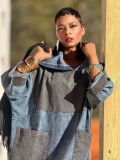 Contrast Color Hooded Split Denim Midi Dress GYLN-0610